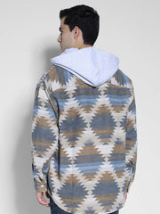 AE Hooded Aztec Fleece Shirt Jacket Beige – Men's
