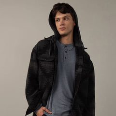 AE Hooded Aztec Fleece Shirt Jacket Black – Men's