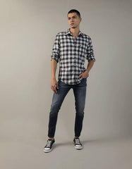 American Eagle Men Plaid Poplin Button-Up Shirt