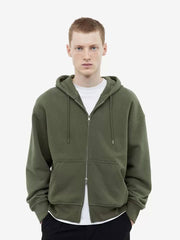 Oversized Fit Zip Up Hoodie Olive