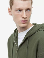 Oversized Fit Zip Up Hoodie Olive