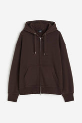 Oversized Fit Zip-through hoodie Dark Brown