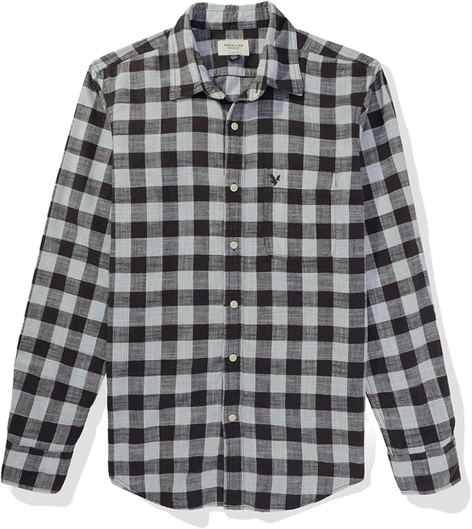 American Eagle Men Plaid Poplin Button-Up Shirt