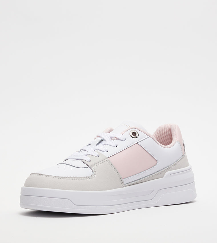 Tommy Hilfiger Essential Flag Plaque Basketball Trainers Whitepink