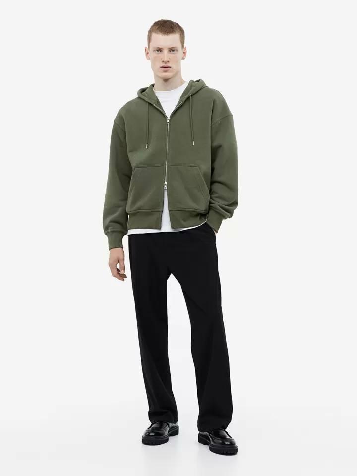 Oversized Fit Zip Up Hoodie Olive