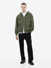 Oversized Fit Zip Up Hoodie Olive