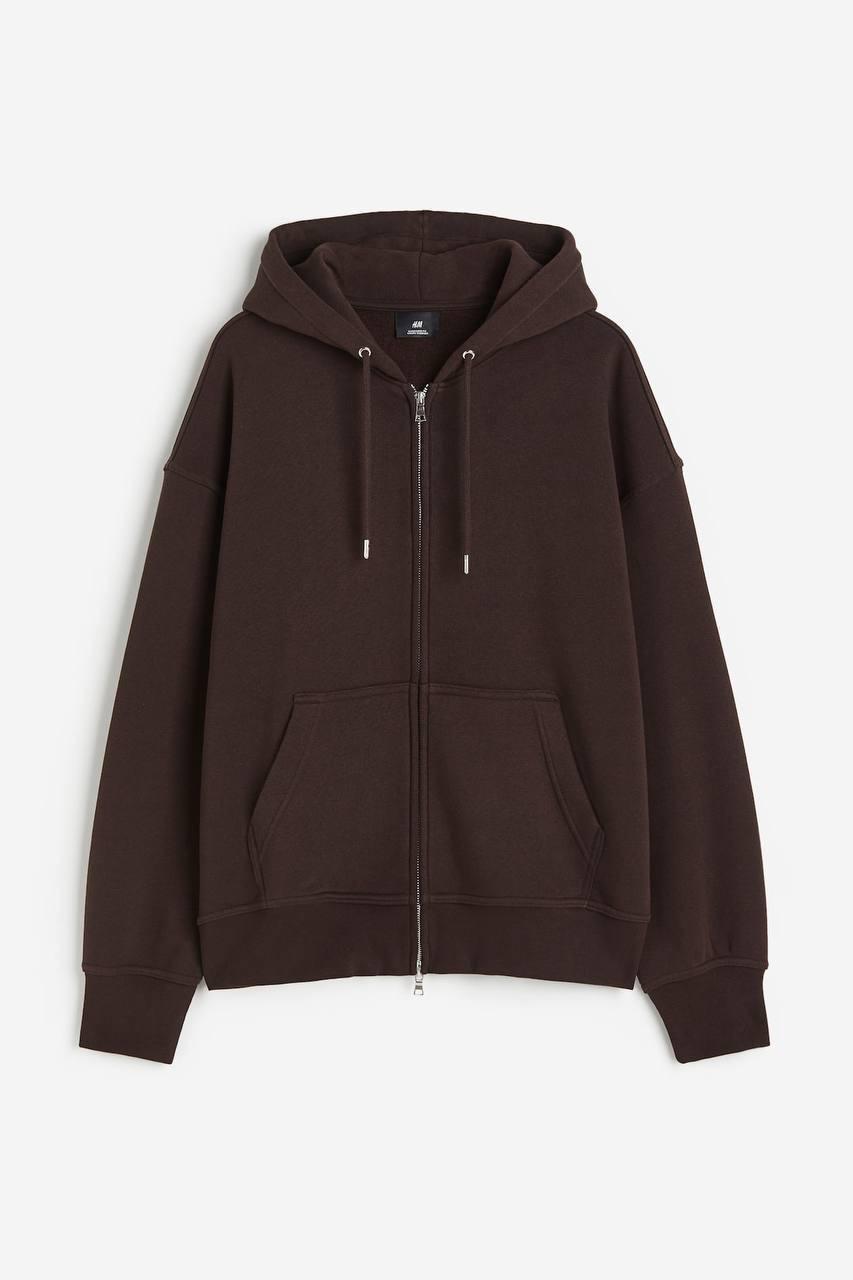 Oversized Fit Zip-through hoodie Dark Brown