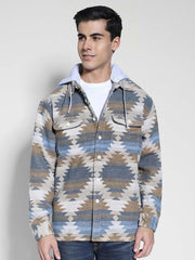 AE Hooded Aztec Fleece Shirt Jacket Beige – Men's