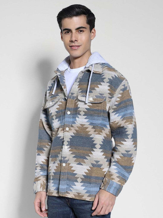 AE Hooded Aztec Fleece Shirt Jacket Beige – Men's