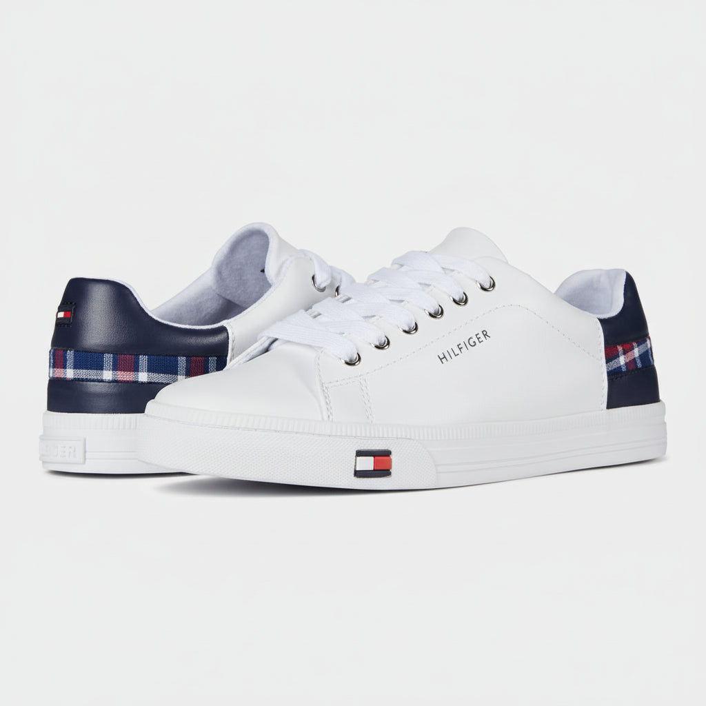 Tommy Hilfiger Plaid Accent Court Sneakers White